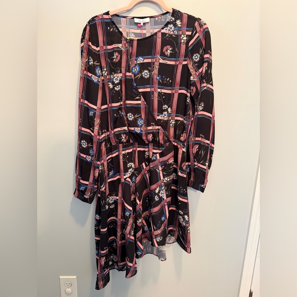 NWT Parker Painterly Plaid Asymmetrical Long Sleeve Midi Dress Medium Fairycore - Picture 2 of 7